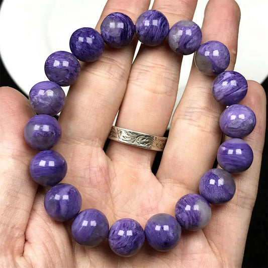 Natural Purple Charoite Bracelet – 11mm Crystal Beads for Women & Men
