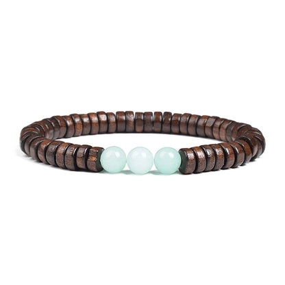 Cylindrical Wood Beads With Natural Stone Bracelet For Men