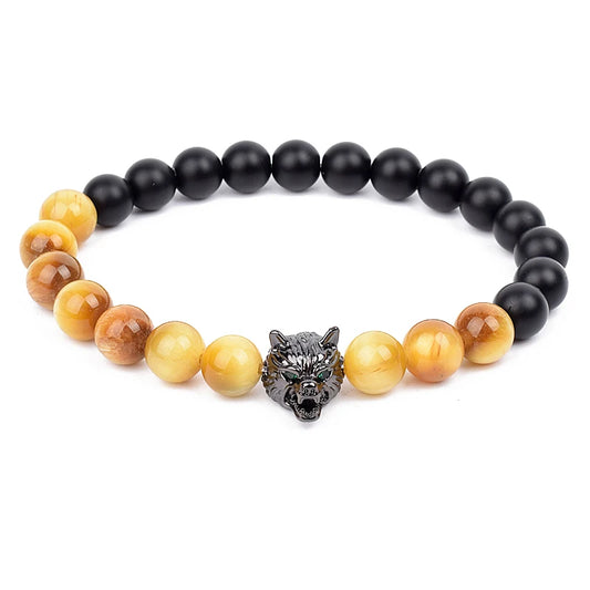 Bracelet Men Black Matte Agates Bead Vintage