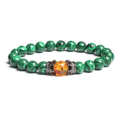 Black Lava Stone Crown Charm Tiger Eye Beads Bracelet