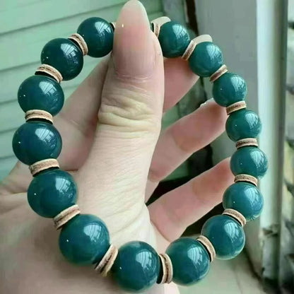 Natural Deep Green Jade Bracelet – 11mm Round Beads Pendant for Women