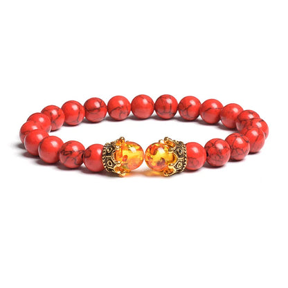 Black Lava Stone Crown Charm Tiger Eye Beads Bracelet