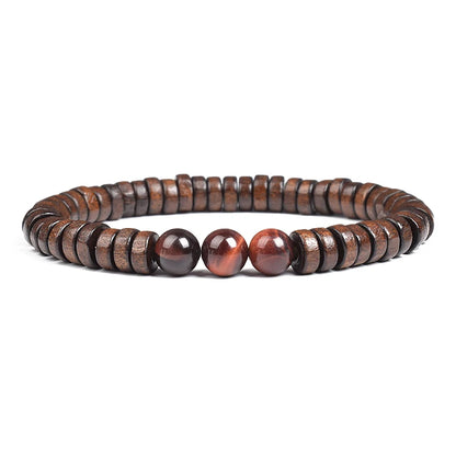 Cylindrical Wood Beads With Natural Stone Bracelet For Men