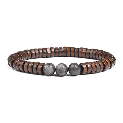 Cylindrical Wood Beads With Natural Stone Bracelet For Men