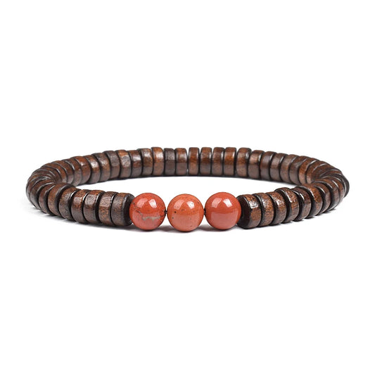 Cylindrical Wood Beads With Natural Stone Bracelet For Men