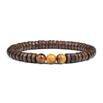 Cylindrical Wood Beads With Natural Stone Bracelet For Men