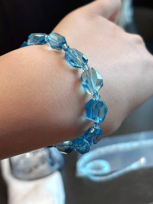 Deep Blue Aquamarine Bracelet – Natural Round Beads 10x13mm for Women & Men