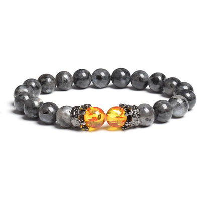 Black Lava Stone Crown Charm Tiger Eye Beads Bracelet