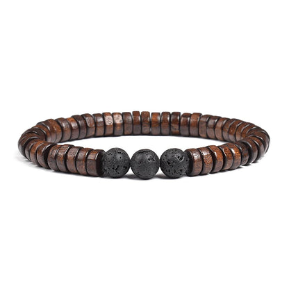 Cylindrical Wood Beads With Natural Stone Bracelet For Men