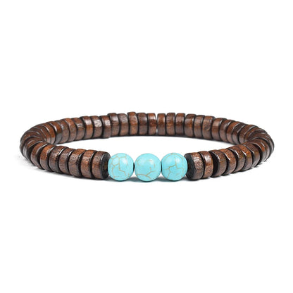 Cylindrical Wood Beads With Natural Stone Bracelet For Men
