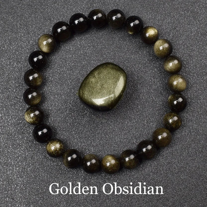 Natural Golden Obsidian Stone Beads Bracelet