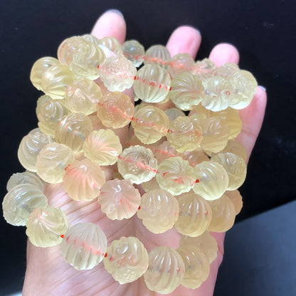 Natural Citrine Fox Bracelet – 13mm Nine-Tailed Fox Crystal Beads for Women