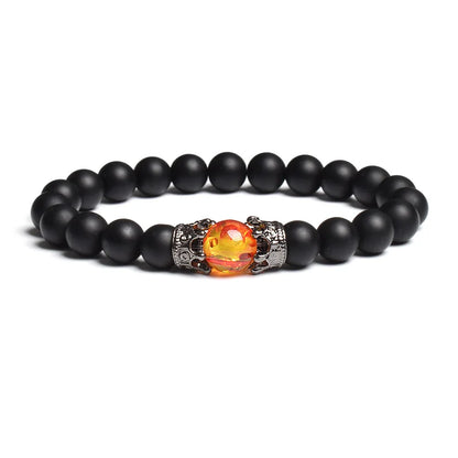 Black Lava Stone Crown Charm Tiger Eye Beads Bracelet