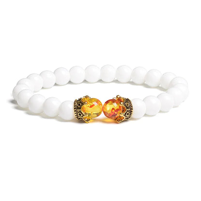 Black Lava Stone Crown Charm Tiger Eye Beads Bracelet