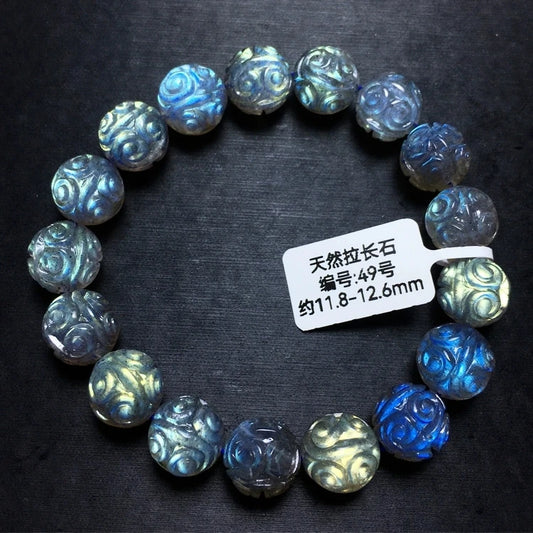 Natural Colorful Labradorite Bracelet – 9–12mm Beads for Women & Men