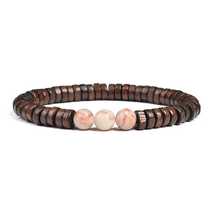 Cylindrical Wood Beads With Natural Stone Bracelet For Men