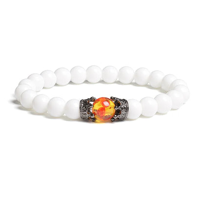 Black Lava Stone Crown Charm Tiger Eye Beads Bracelet