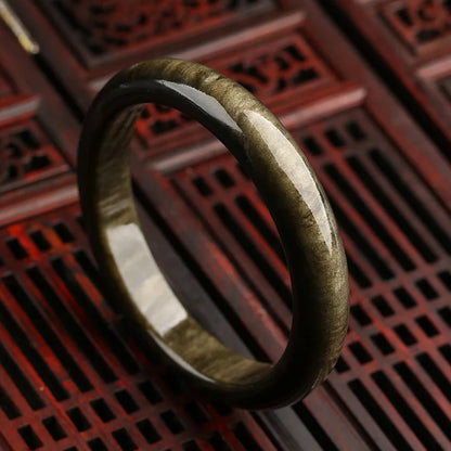 Natural Obsidian Bracelet – Cat’s Eye Golden Sheen Stone Bangle for Unisex
