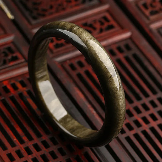 Natural Obsidian Bracelet – Cat’s Eye Golden Sheen Stone Bangle for Unisex