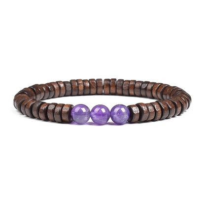 Cylindrical Wood Beads With Natural Stone Bracelet For Men