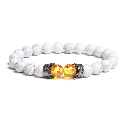 Black Lava Stone Crown Charm Tiger Eye Beads Bracelet
