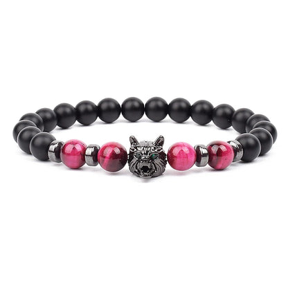Bracelet Men Black Matte Agates Bead Vintage