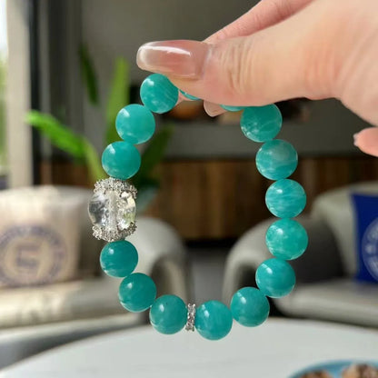 Natural Tianhe Stone Bracelet – Blue-Green Amazon Round Beads, Crystal Gemstone Accessory