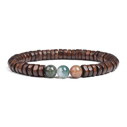 Cylindrical Wood Beads With Natural Stone Bracelet For Men