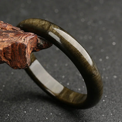 Natural Obsidian Bracelet – Cat’s Eye Golden Sheen Stone Bangle for Unisex