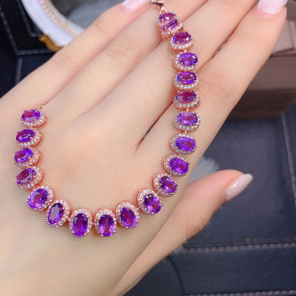 Natural Amethyst Bracelet – 925 Sterling Silver Luxury Jewelry for Women (4×5mm)