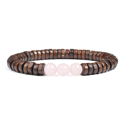 Cylindrical Wood Beads With Natural Stone Bracelet For Men