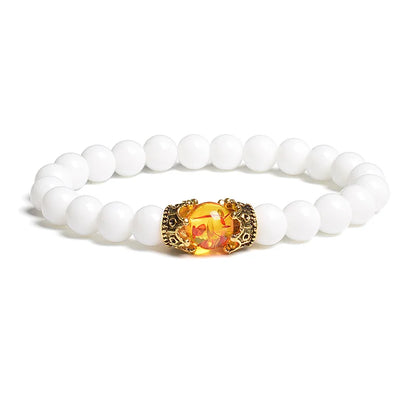 Black Lava Stone Crown Charm Tiger Eye Beads Bracelet