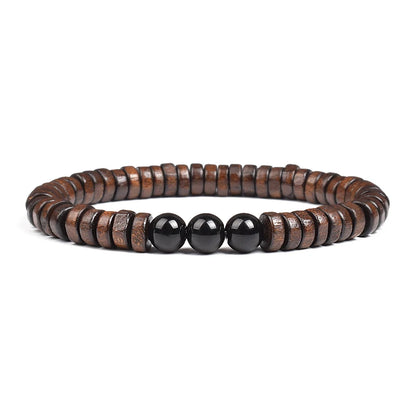 Cylindrical Wood Beads With Natural Stone Bracelet For Men