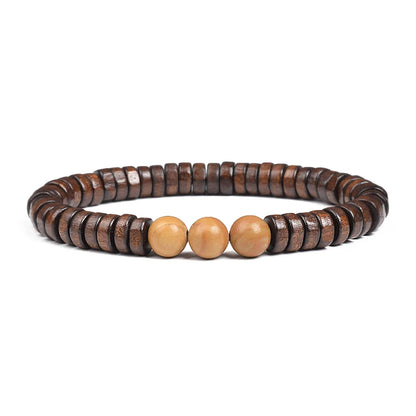 Cylindrical Wood Beads With Natural Stone Bracelet For Men