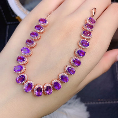 Natural Amethyst Bracelet – 925 Sterling Silver Luxury Jewelry for Women (4×5mm)