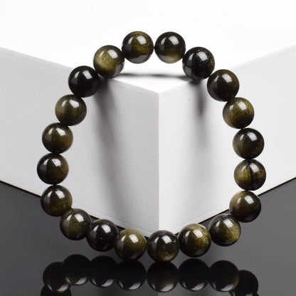 Natural Golden Obsidian Stone Beads Bracelet
