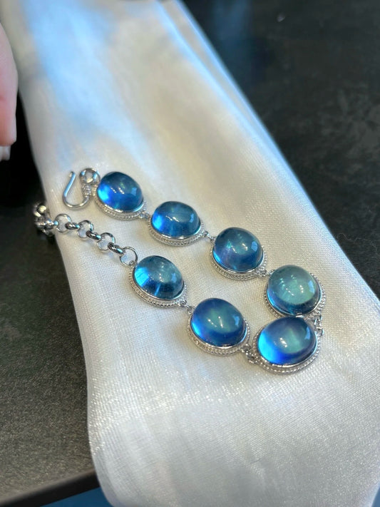 Blue Aquamarine Flower Beads Bracelet – Natural 14x13mm for Women & Men