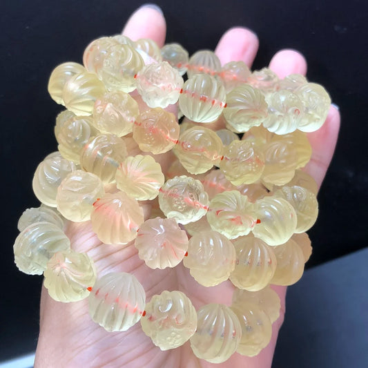 Natural Citrine Fox Bracelet – 13mm Nine-Tailed Fox Crystal Beads for Women