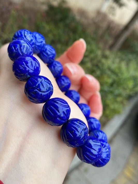 Natural Blue Lapis Lazuli Bracelet – 13.6mm Round Beads for Women & Men