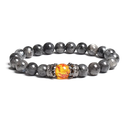 Black Lava Stone Crown Charm Tiger Eye Beads Bracelet