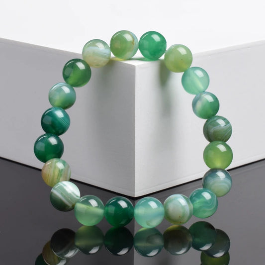 Natural Green Stripes Agates Beads Bracelet